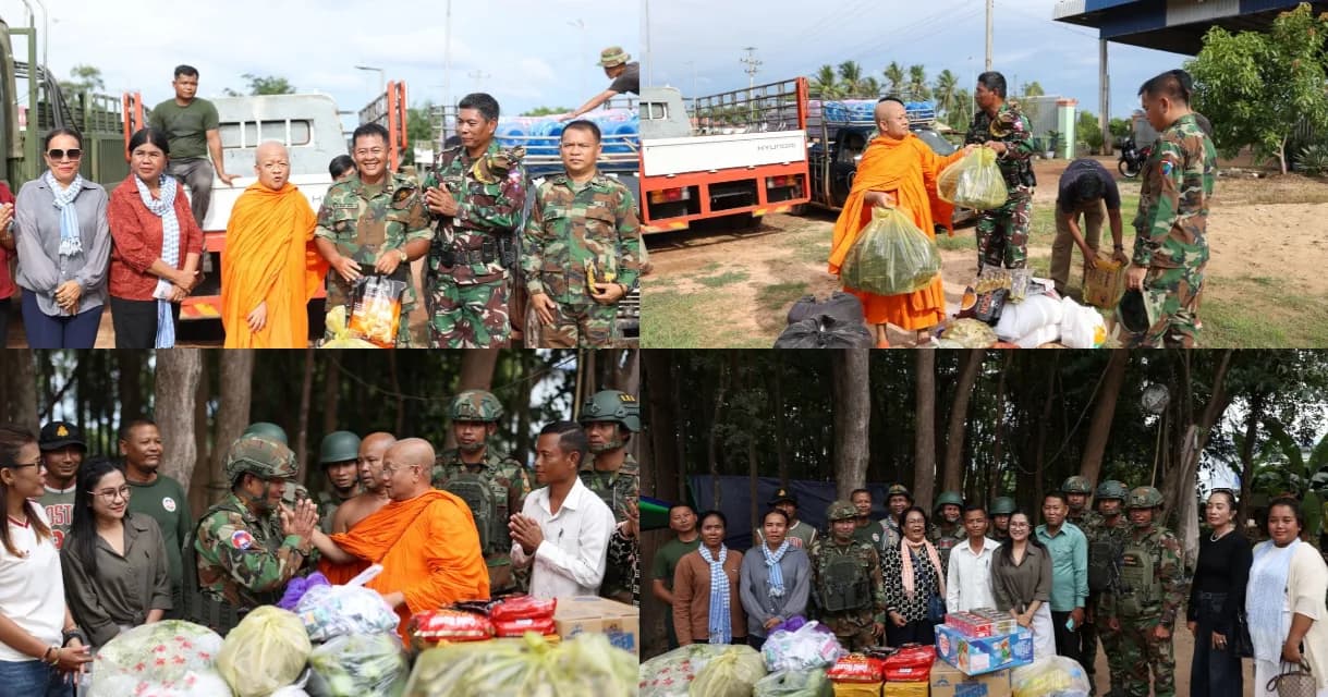 ព្រះគ្រូចៅអធិការវត្តប្រាសាទគោកចក និងអាជ្ញាធរក្រុងសៀមរាប នាំយកគ្រឿងឧបភោគបរិភោគ និងសម្ភារប្រើប្រាស់ជូនកងទ័ពជួរមុខ